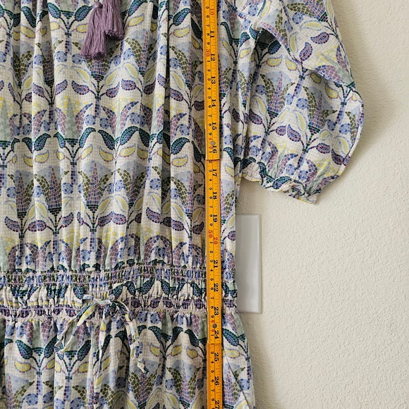 TORY BURCH Silk Mosaic Provence Pompeii Tassels/Smocked Off Shoulder Romper Sz M - Picture 12 of 13